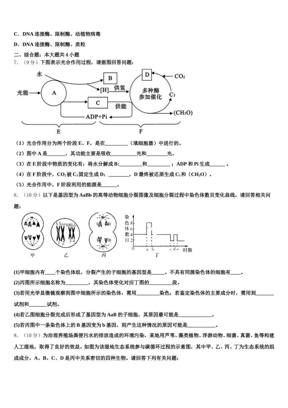 四川省眉山市东坡区多悦高级中学校2024-2025学年高一下生物期末监测模拟试题含解析_第2页