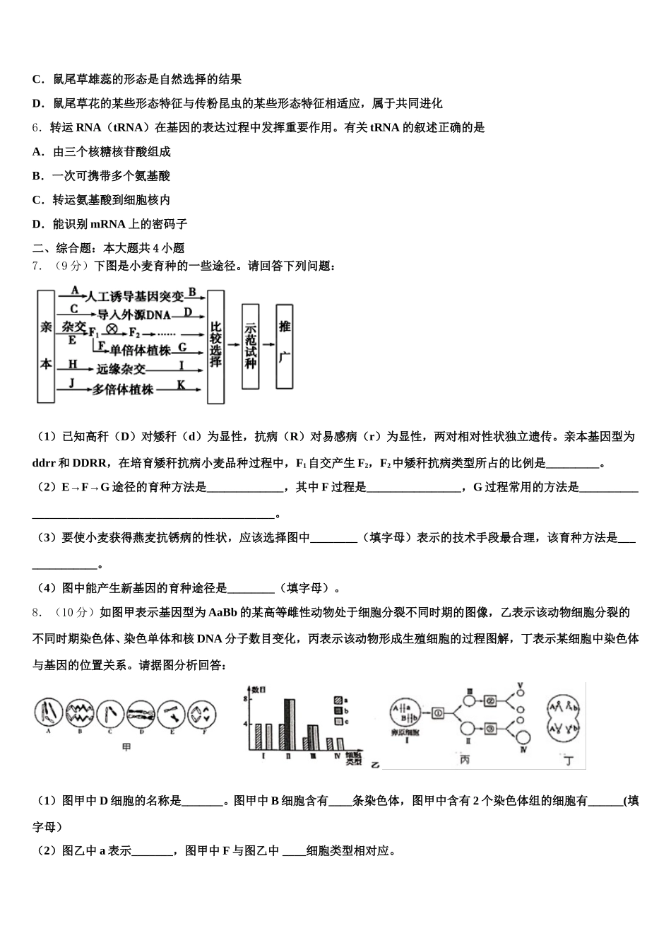 四川省武胜烈面中学2025年生物高一第二学期期末学业质量监测模拟试题含解析_第2页