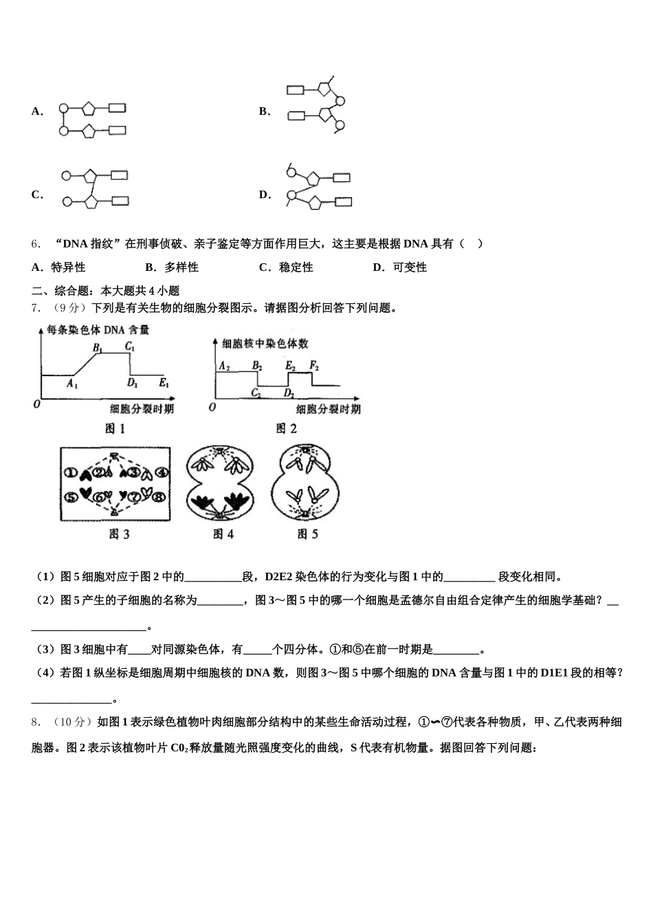 2025年四川省宜宾市叙州区二中生物高一第二学期期末考试试题含解析_第2页