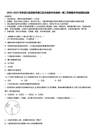 2024-2025学年四川省资阳市雁江区丰裕高中生物高一第二学期期末考试模拟试题含解析