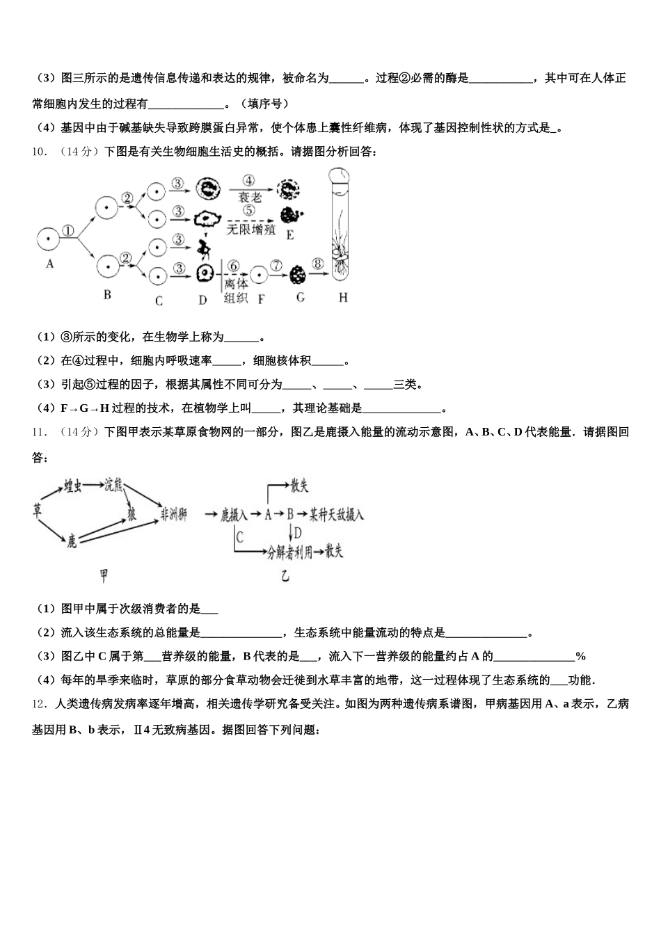 四川省遂宁第二中学2025年生物高一第二学期期末教学质量检测模拟试题含解析_第3页