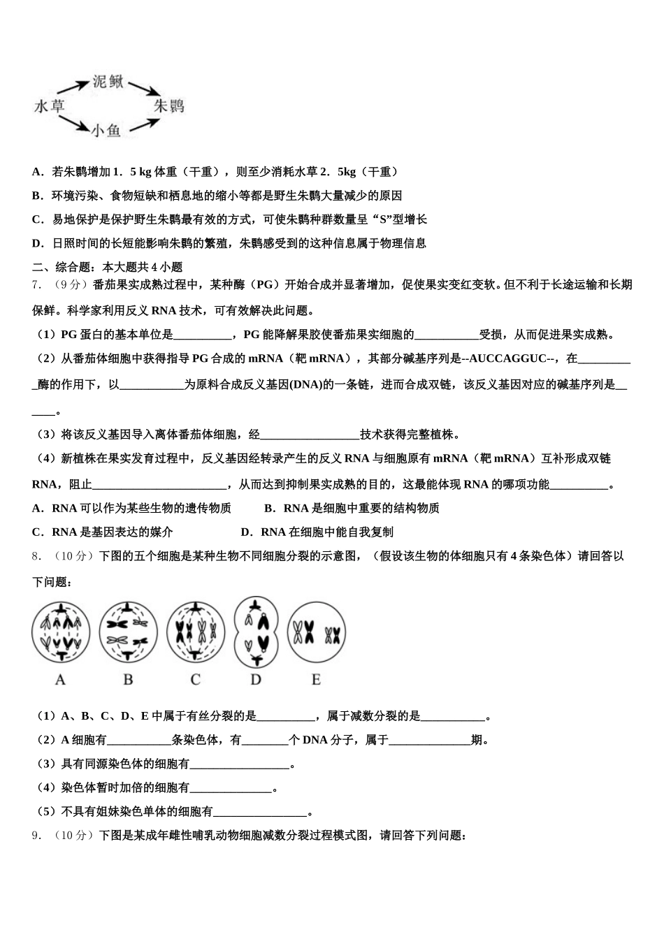四川省泸州市市合江县合江天立学校高2024-2025学年高一下生物期末联考模拟试题含解析_第2页
