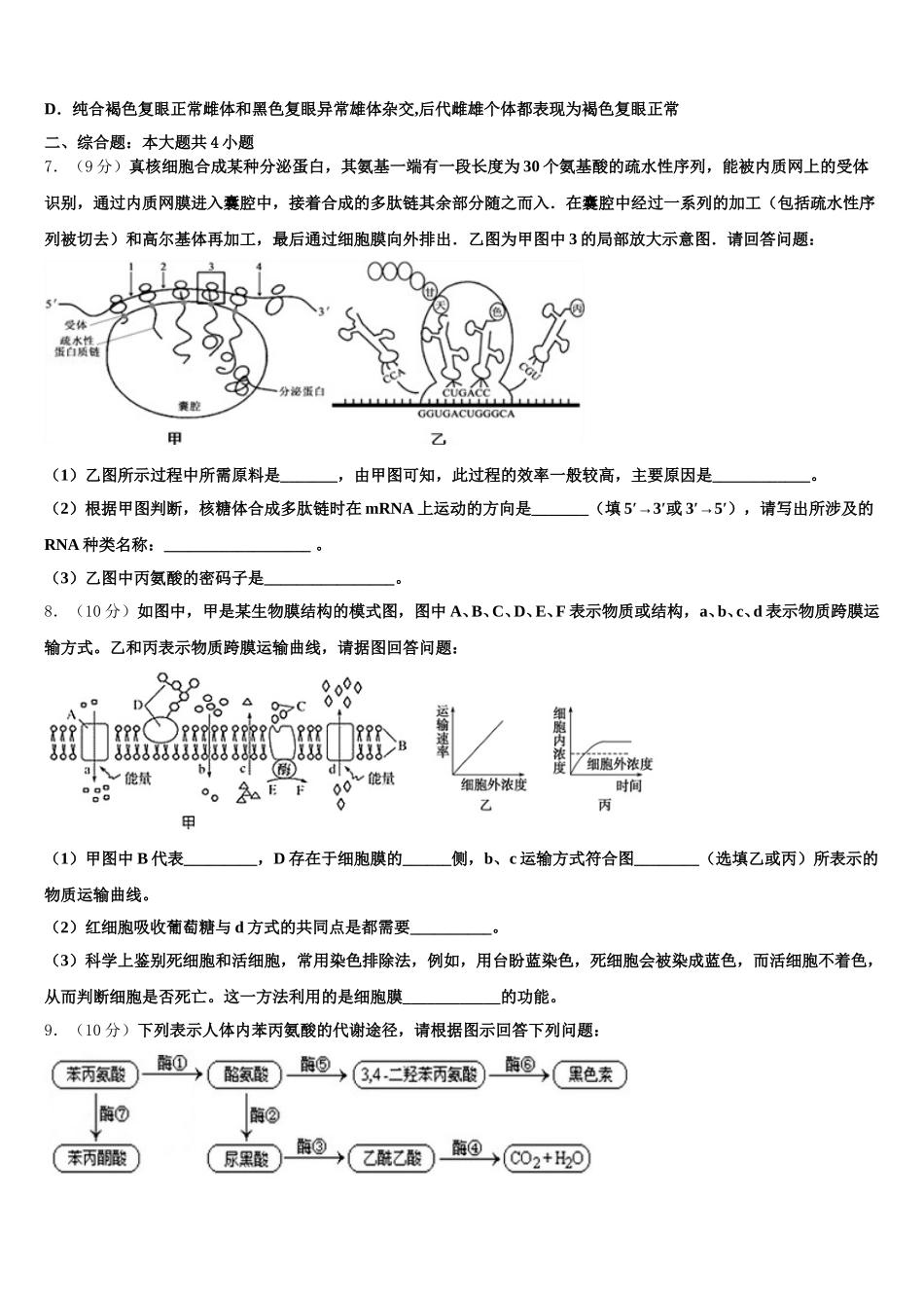广元市重点中学2024-2025学年生物高一下期末监测试题含解析_第2页