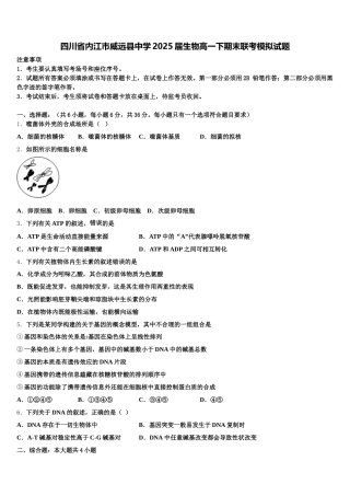 四川省内江市威远县中学2025届生物高一下期末联考模拟试题含解析