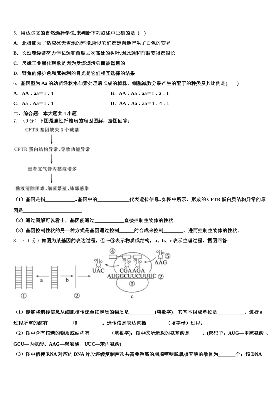 2024-2025学年四川省蓉城名校联盟生物高一下期末综合测试模拟试题含解析_第2页
