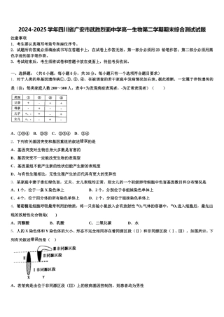 2024-2025学年四川省广安市武胜烈面中学高一生物第二学期期末综合测试试题含解析