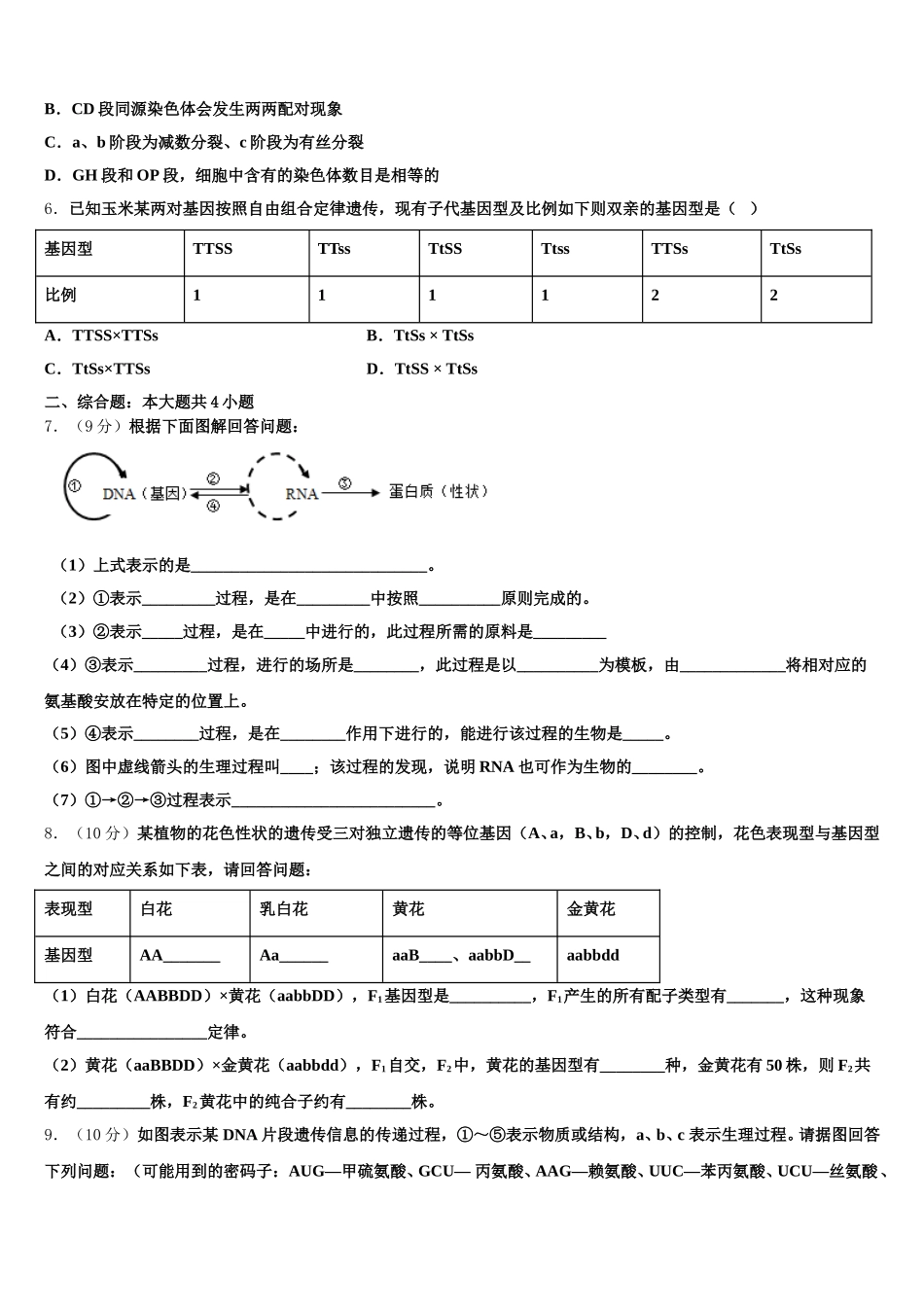 四川省泸州市市合江县合江天立学校高2024-2025学年生物高一下期末考试试题含解析_第2页
