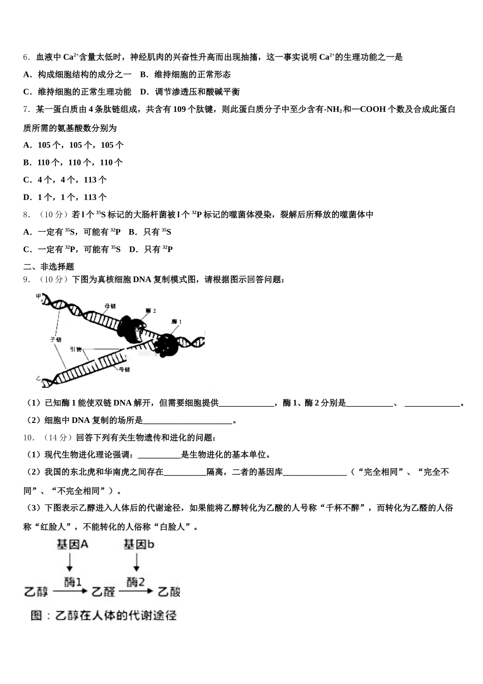 2025年四川省成都市龙泉一中、新都一中等九校生物高一下期末教学质量检测模拟试题含解析_第2页