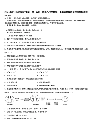 2025年四川省成都市龙泉一中、新都一中等九校生物高一下期末教学质量检测模拟试题含解析