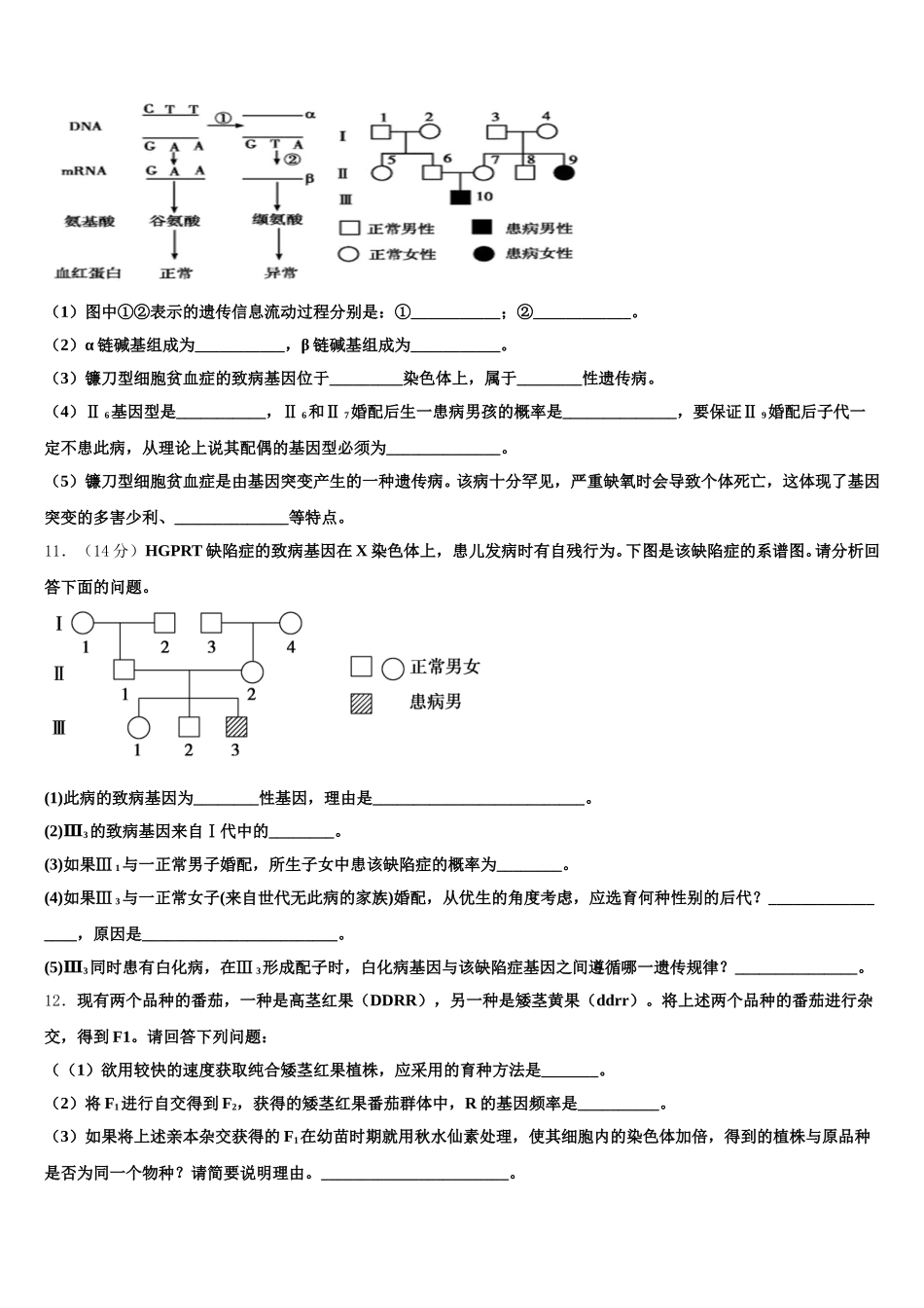2025年四川南充市第一中学生物高一第二学期期末教学质量检测试题含解析_第3页