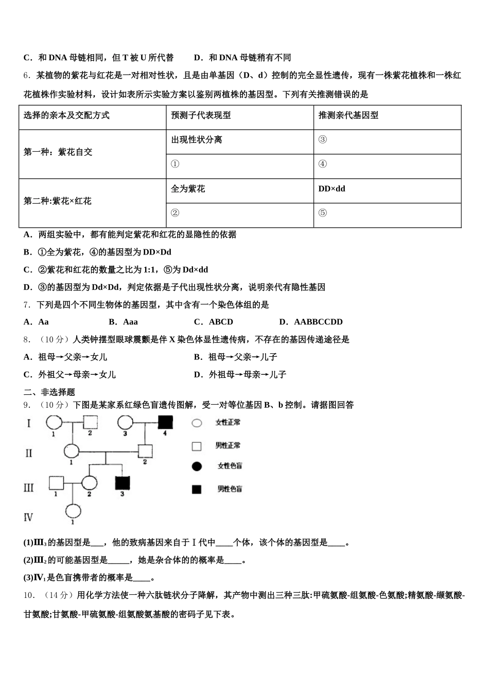 2025届四川省成都经开区实验中学生物高一下期末监测模拟试题含解析_第2页