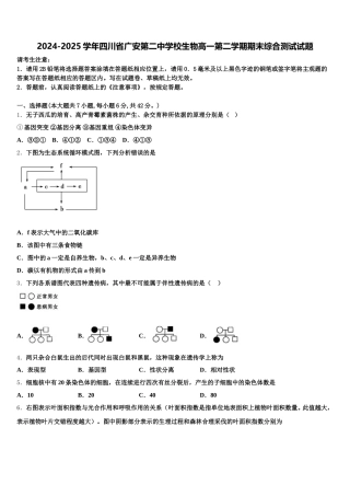 2024-2025学年四川省广安第二中学校生物高一第二学期期末综合测试试题含解析