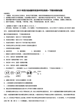 2025年四川省成都市双流中学生物高一下期末调研试题含解析