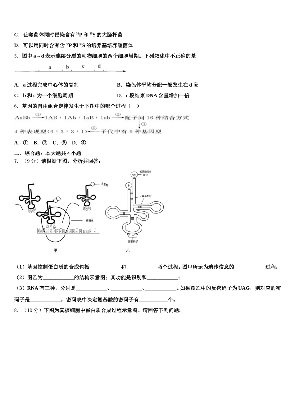 四川省成都航天中学2024-2025学年高一下生物期末调研模拟试题含解析_第2页