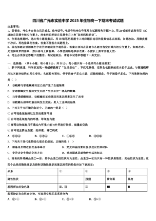 四川省广元市实验中学2025年生物高一下期末考试试题含解析