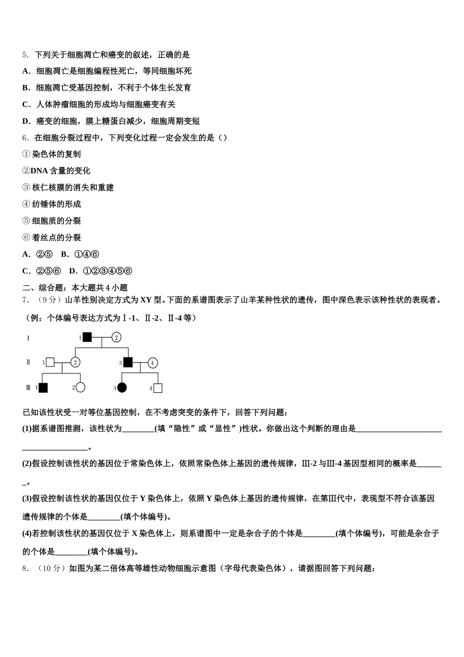 2024-2025学年四川省成都市石室中学生物高一下期末经典模拟试题含解析_第2页