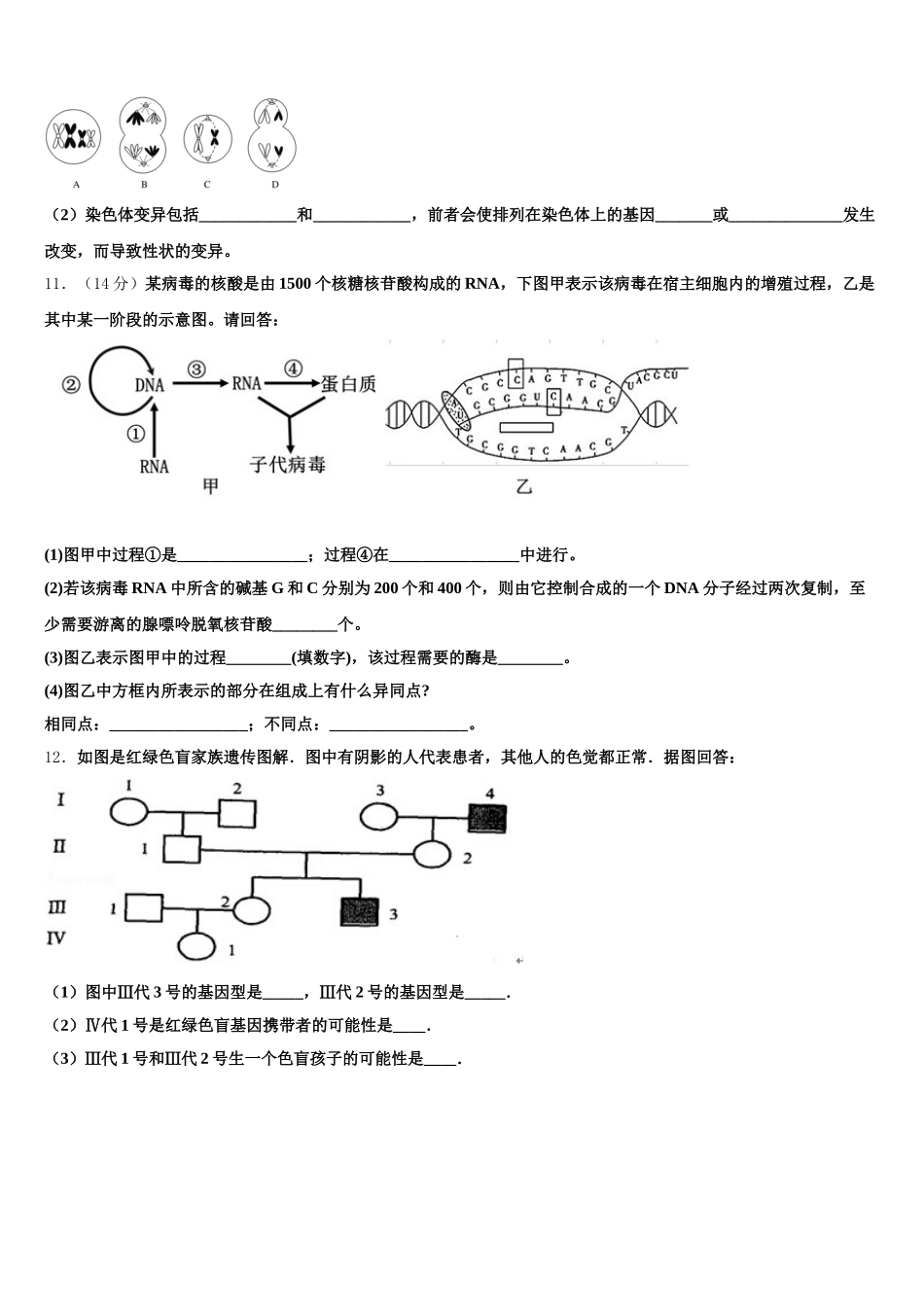 四川雅安中学2024-2025学年生物高一第二学期期末统考模拟试题含解析_第3页