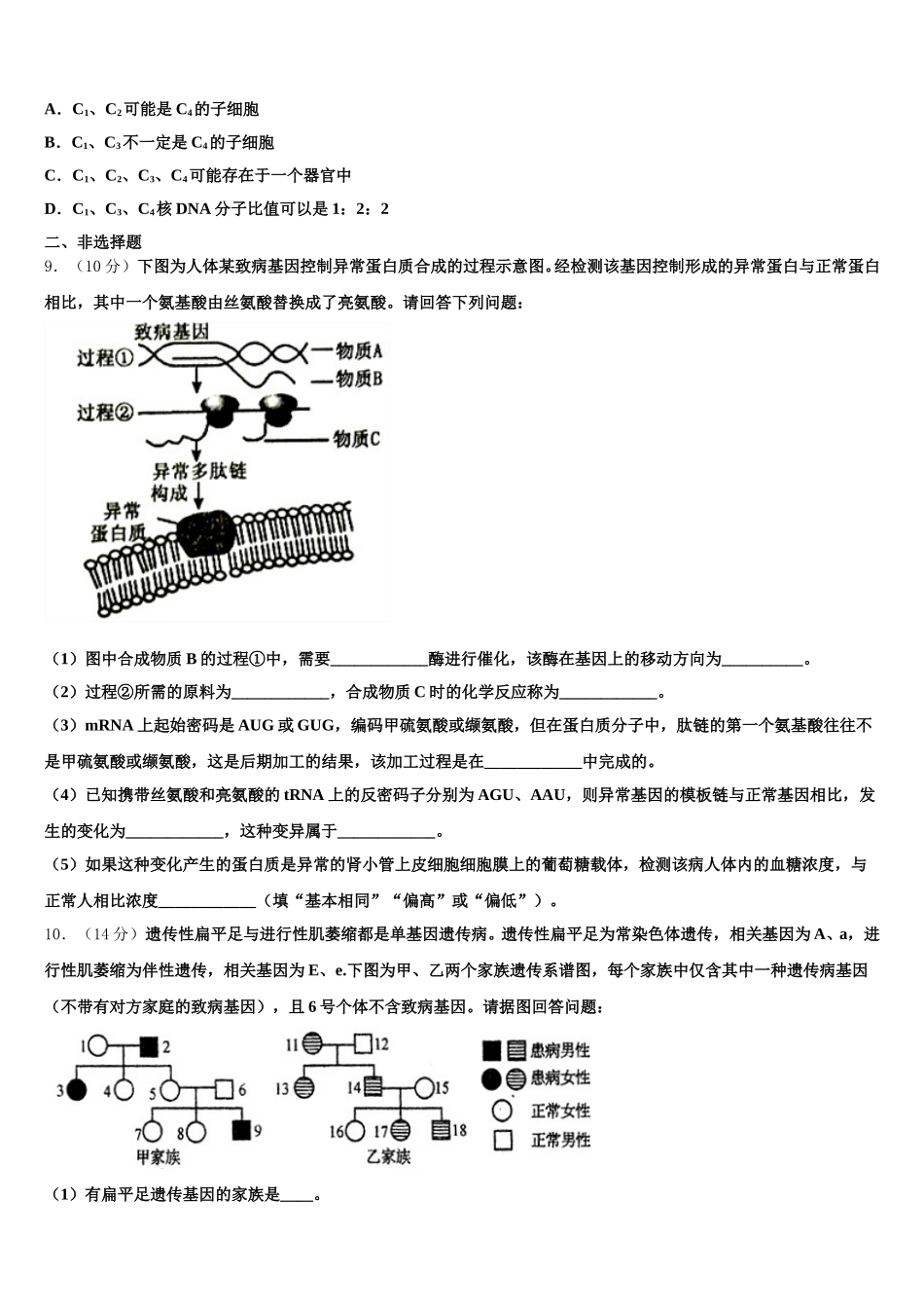 2025届四川省荣县中学生物高一下期末考试试题含解析_第2页
