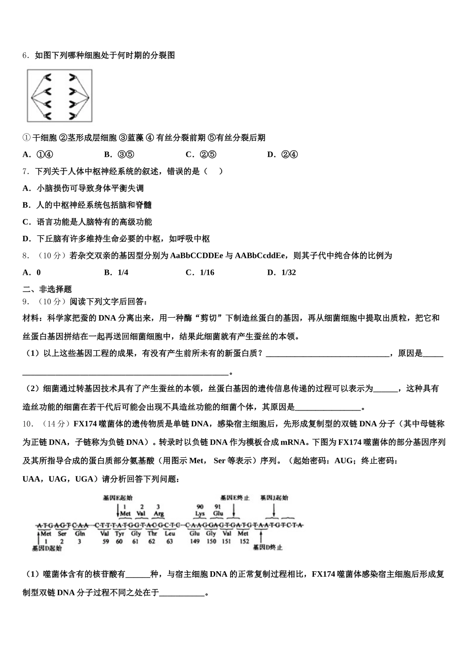 2025届乐山市重点中学生物高一第二学期期末质量检测模拟试题含解析_第2页