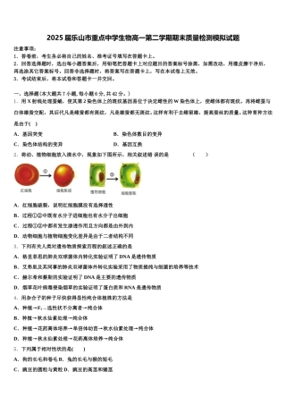 2025届乐山市重点中学生物高一第二学期期末质量检测模拟试题含解析