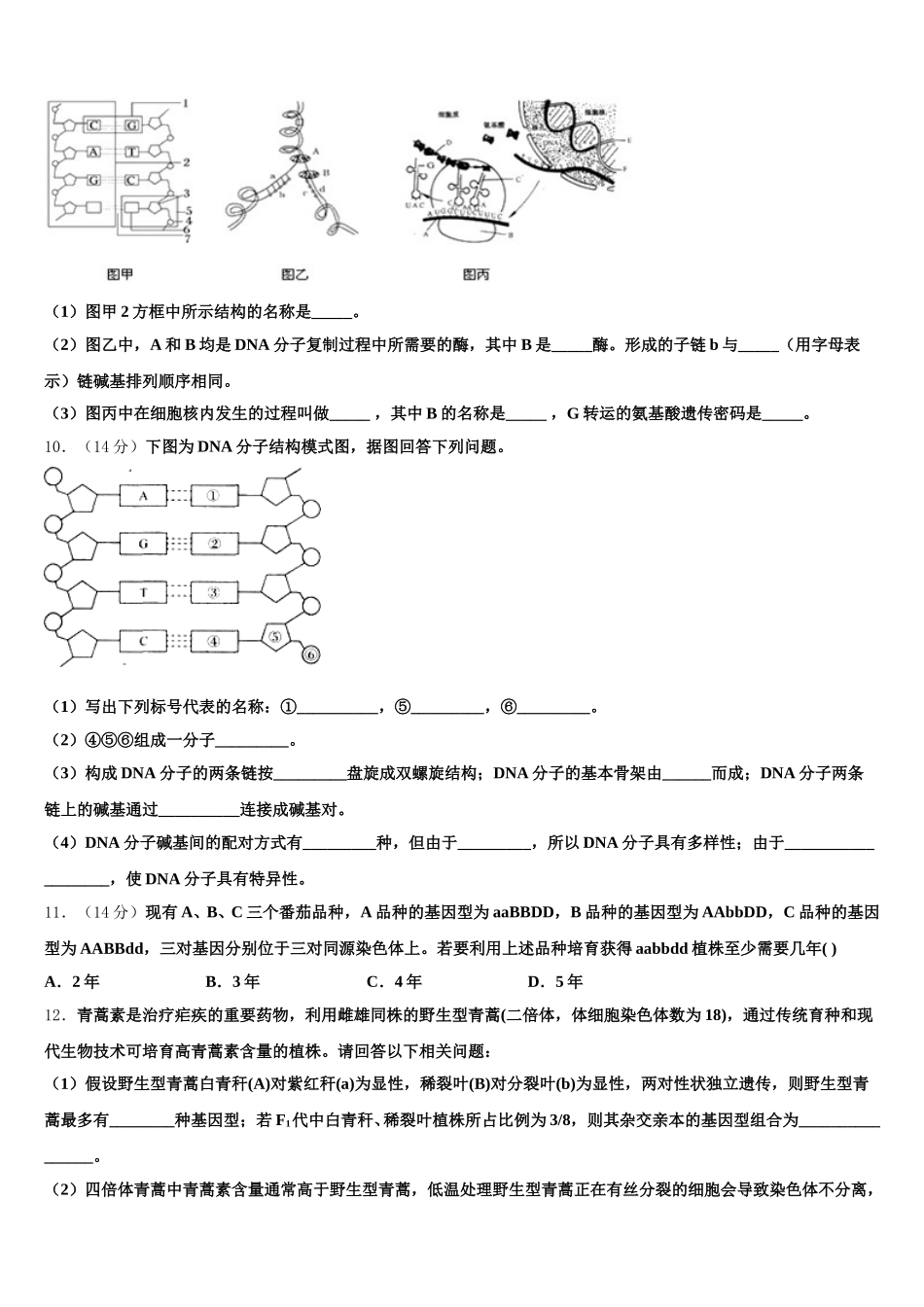 甘肃省天水市秦州区天水一中2025届高一下生物期末经典模拟试题含解析_第3页