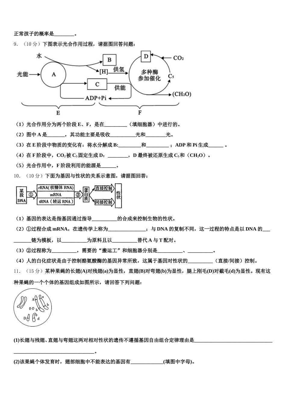 甘肃省庆阳市第六中学2024-2025学年生物高一第二学期期末质量跟踪监视模拟试题含解析_第3页