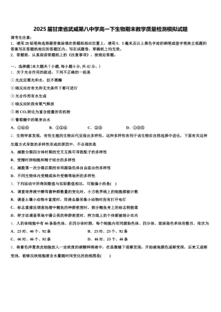 2025届甘肃省武威第八中学高一下生物期末教学质量检测模拟试题含解析