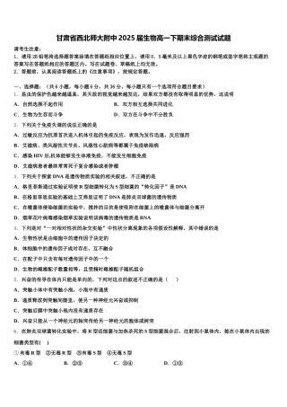 甘肃省西北师大附中2025届生物高一下期末综合测试试题含解析