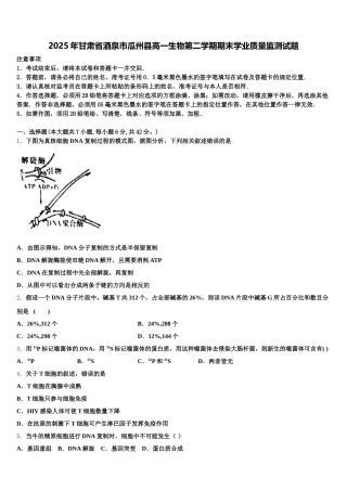 2025年甘肃省酒泉市瓜州县高一生物第二学期期末学业质量监测试题含解析