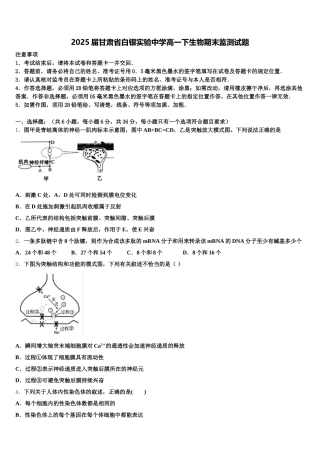2025届甘肃省白银实验中学高一下生物期末监测试题含解析