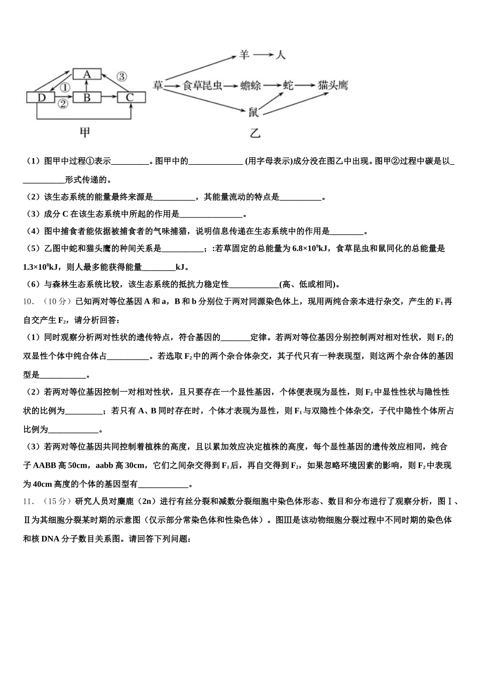 2025年甘肃省金昌市永昌县四中生物高一第二学期期末达标检测模拟试题含解析_第3页