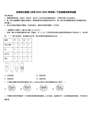甘肃省宁县第二中学2024-2025学年高一下生物期末联考试题含解析