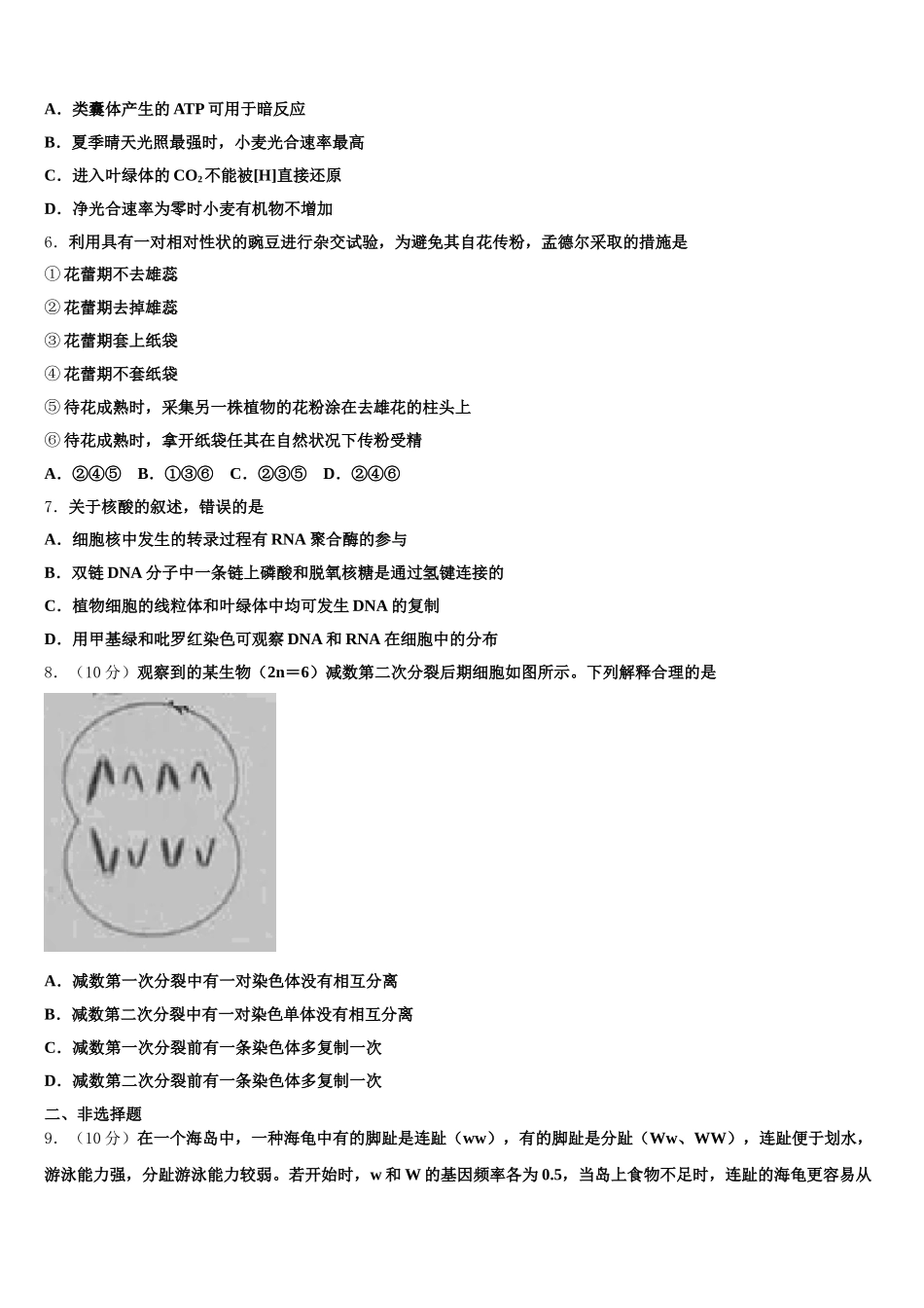 2025届甘肃省兰州市西北师范大学附属中学生物高一下期末复习检测试题含解析_第2页
