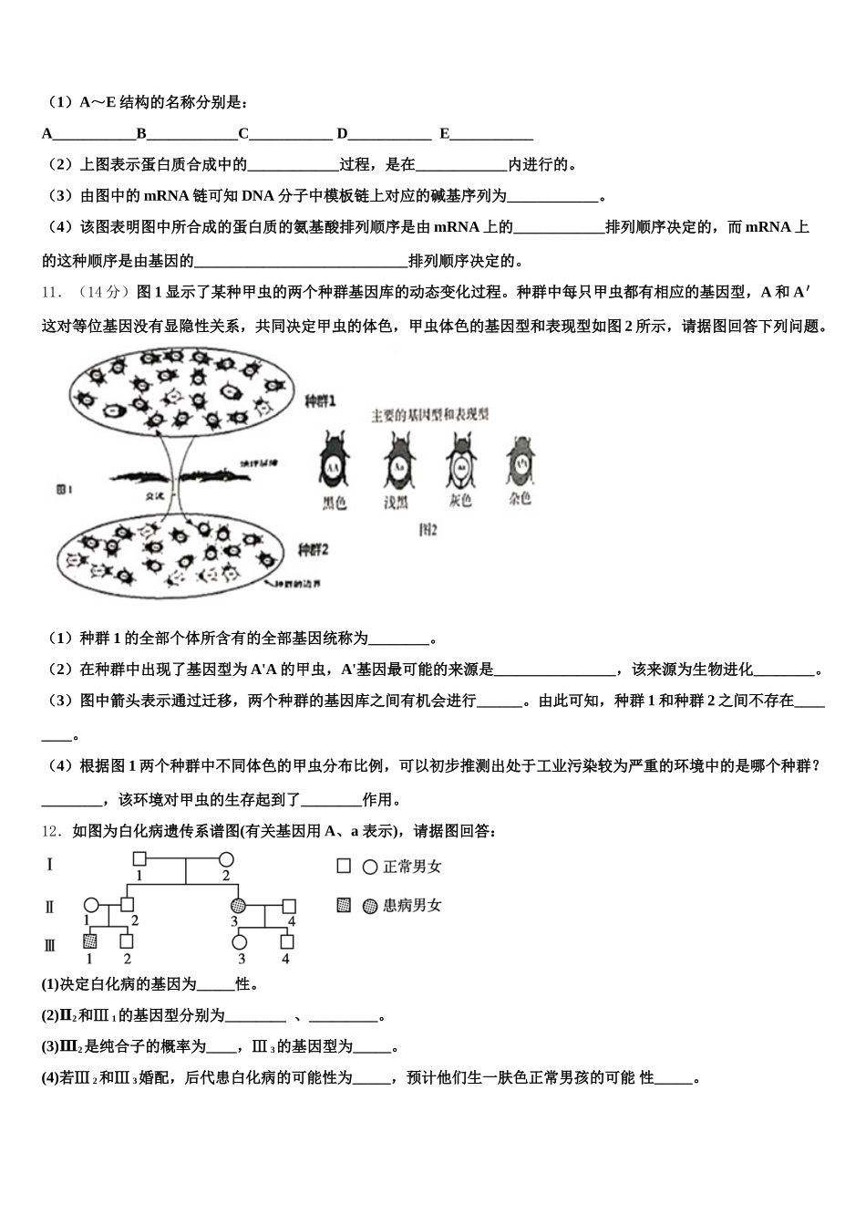 甘肃省庆阳二中2024-2025学年生物高一第二学期期末调研模拟试题含解析_第3页