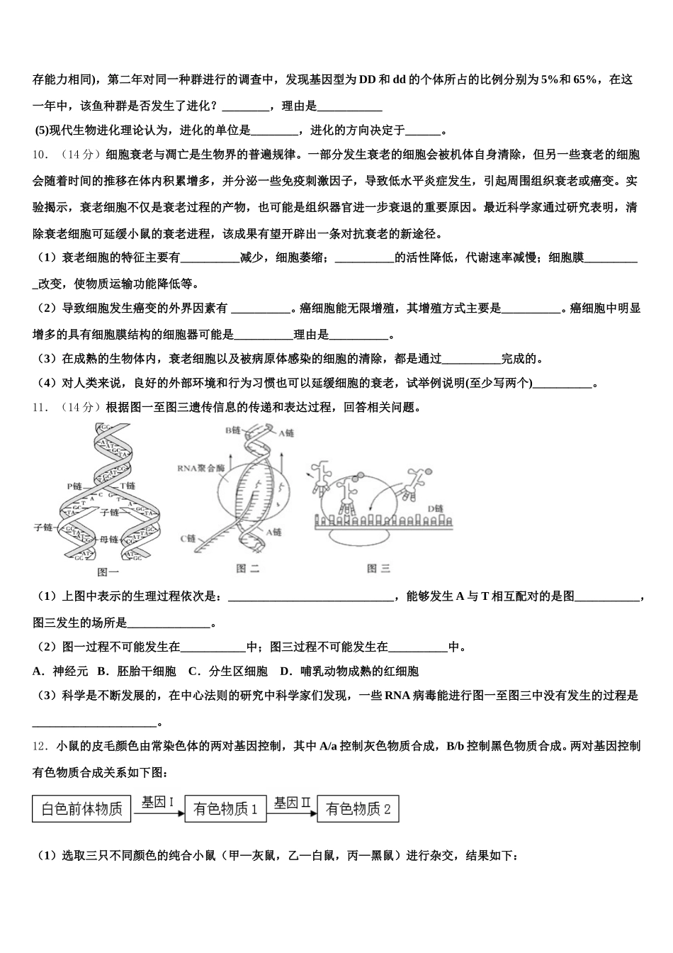 2024-2025学年甘肃省兰州市第一中学高一生物第二学期期末考试试题含解析_第3页