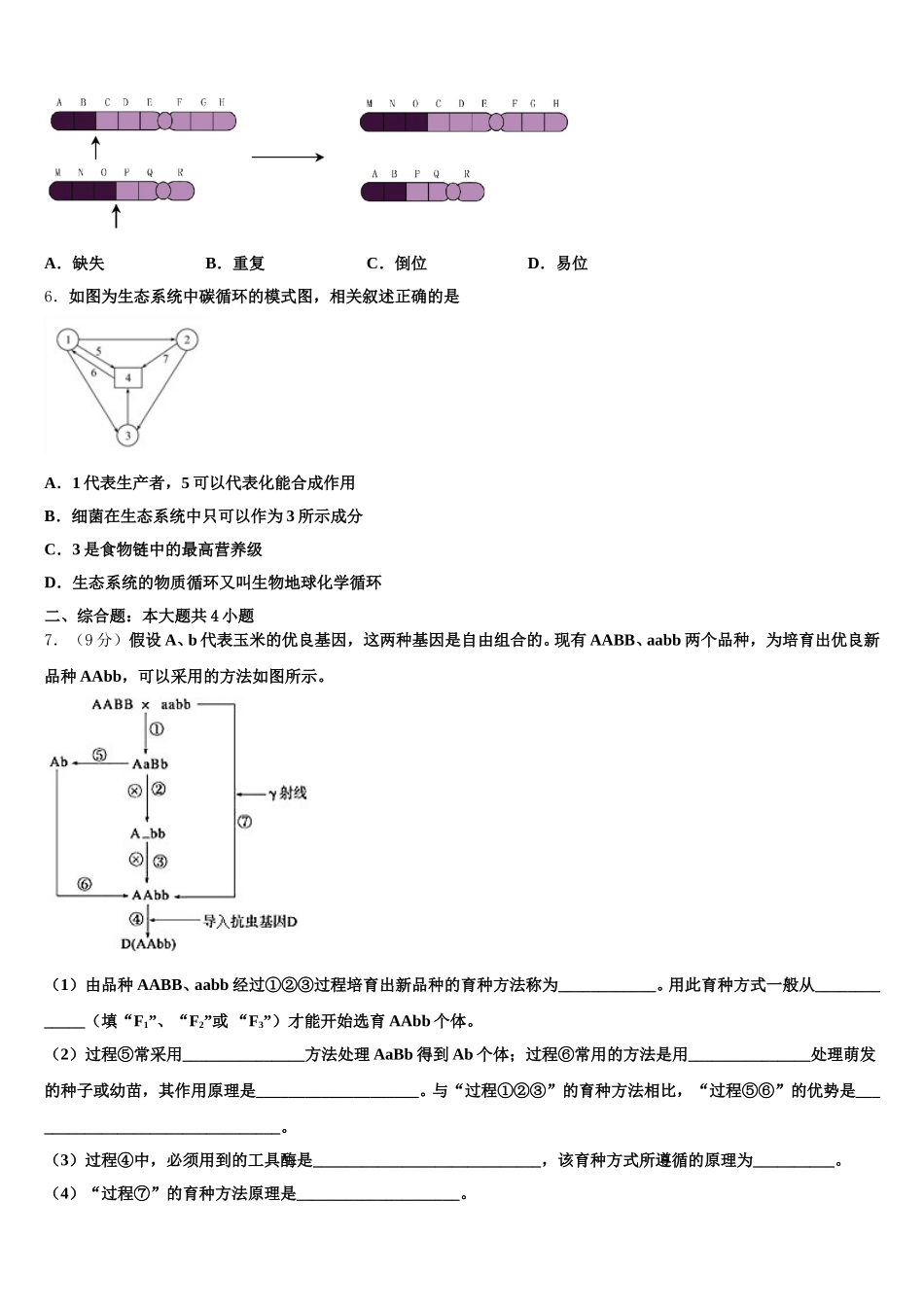 甘肃省会宁县2025届高一下生物期末检测模拟试题含解析_第2页