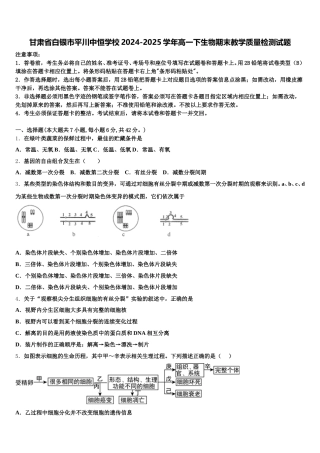 甘肃省白银市平川中恒学校2024-2025学年高一下生物期末教学质量检测试题含解析