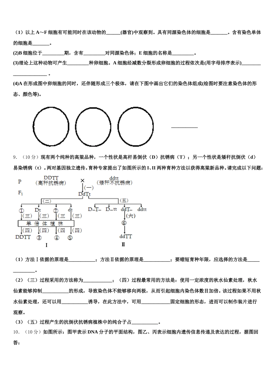 2025届甘肃省张掖市山丹县第一中学生物高一第二学期期末复习检测模拟试题含解析_第3页