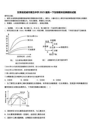甘肃省武威市第五中学2025届高一下生物期末经典模拟试题含解析