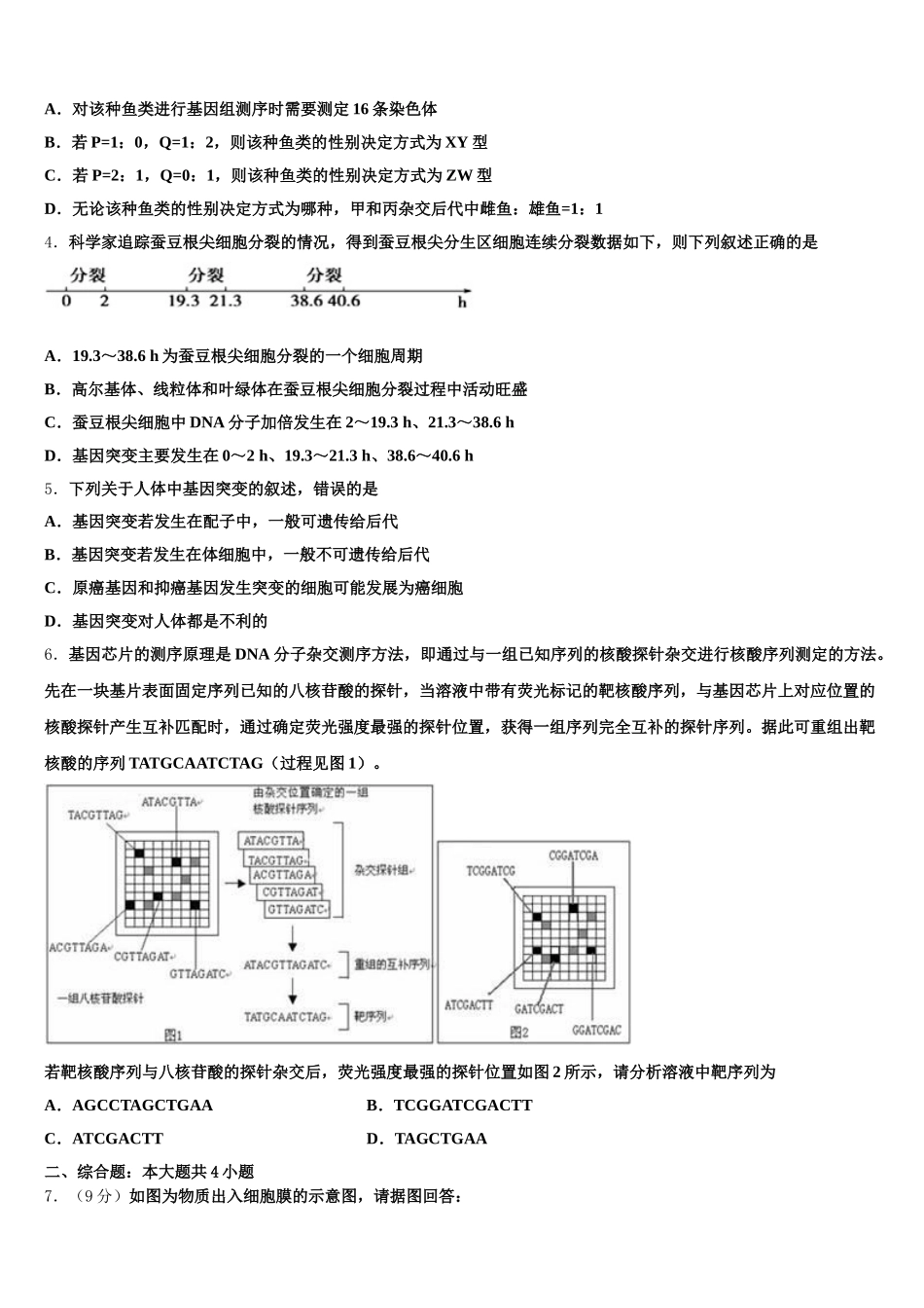 2025年甘肃天水市第一中学生物高一第二学期期末调研模拟试题含解析_第2页