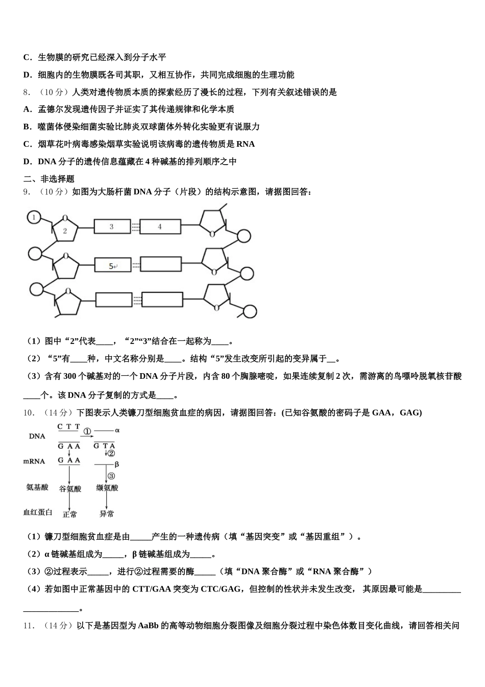 甘肃省临夏地区夏河中学2024-2025学年高一下生物期末考试模拟试题含解析_第2页