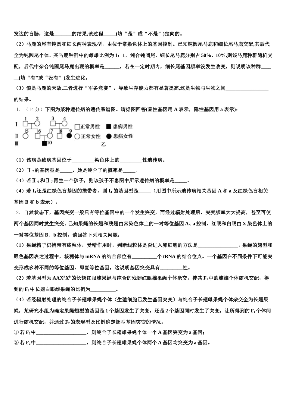2025年甘肃省定西市岷县二中生物高一第二学期期末质量检测试题含解析_第3页
