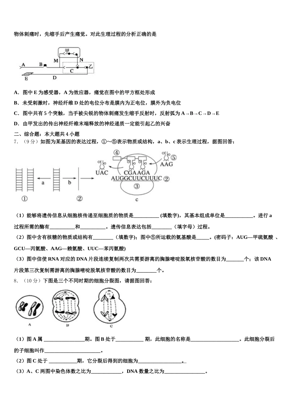 2025年甘肃省白银市会宁一中生物高一第二学期期末检测模拟试题含解析_第2页