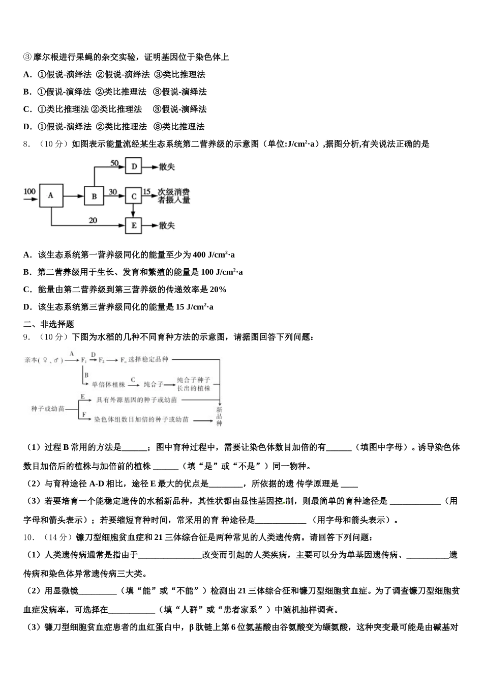 2025届甘肃省庆阳市孟坝中学生物高一第二学期期末调研试题含解析_第2页