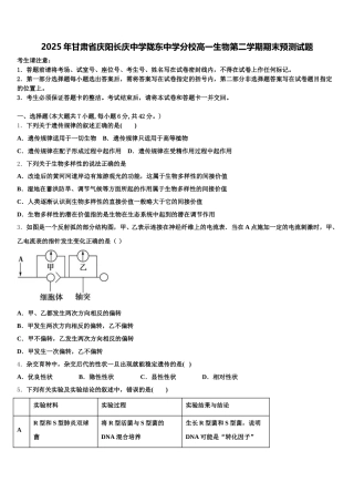 2025年甘肃省庆阳长庆中学陇东中学分校高一生物第二学期期末预测试题含解析