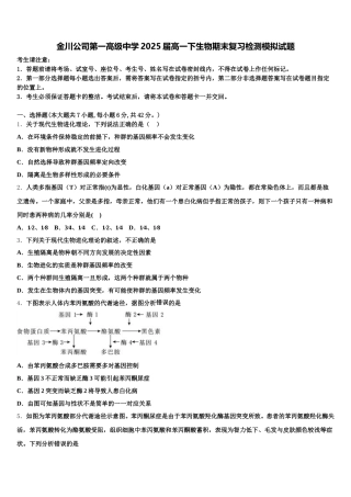 金川公司第一高级中学2025届高一下生物期末复习检测模拟试题含解析
