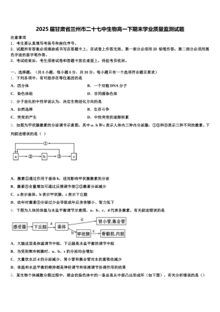 2025届甘肃省兰州市二十七中生物高一下期末学业质量监测试题含解析