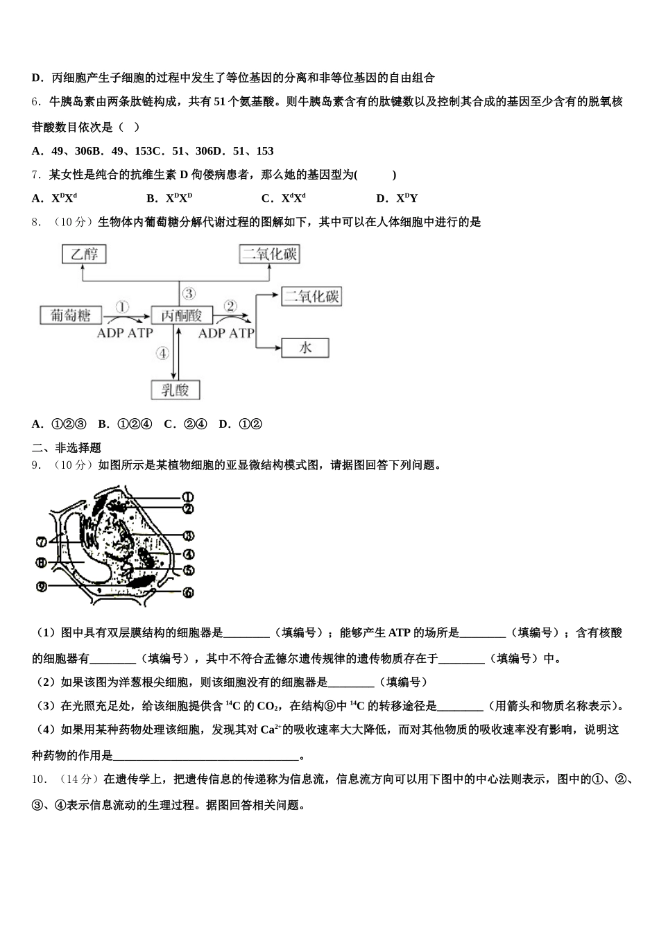 金川公司第一高级中学2024-2025学年生物高一第二学期期末学业水平测试模拟试题含解析_第2页