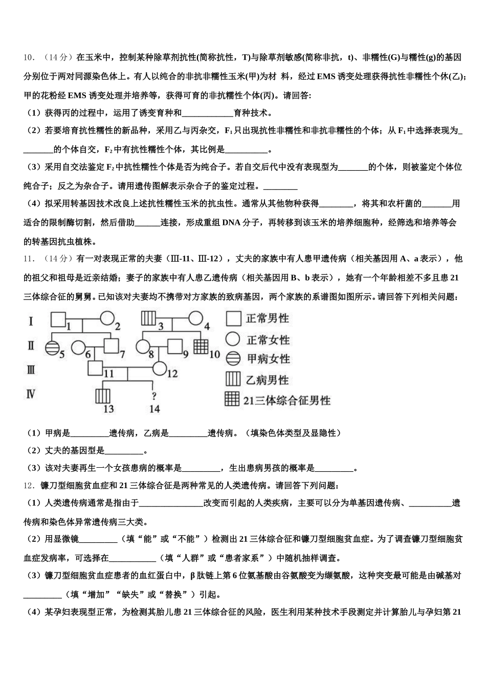 2025年甘肃省张掖市山丹县一中生物高一第二学期期末达标检测模拟试题含解析_第3页