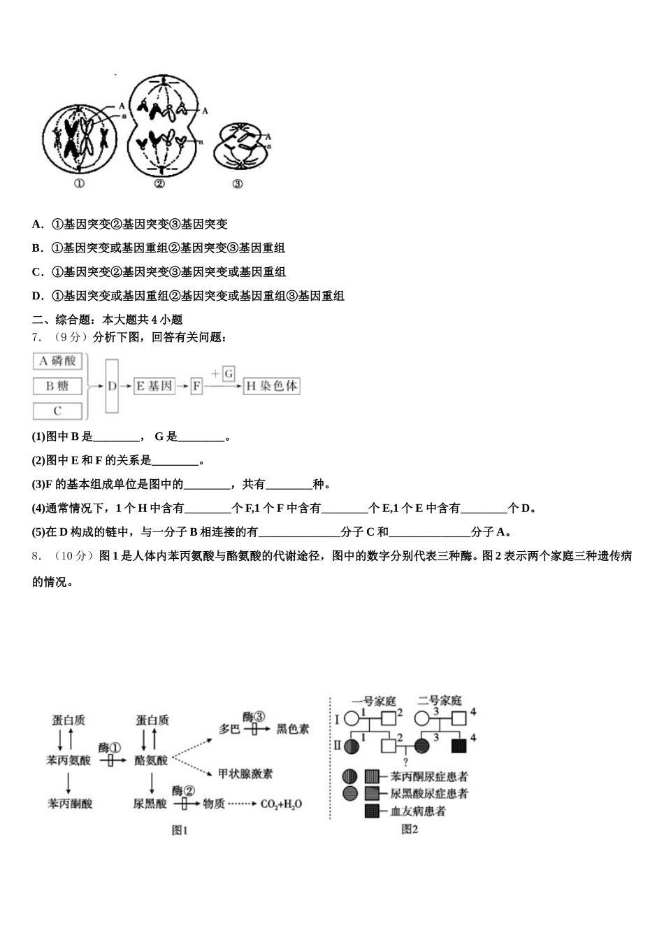 甘肃省武威十八中2025届高一生物第二学期期末统考模拟试题含解析_第2页